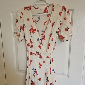 Reformation Cream Floral Midi Dress with Red and Blue